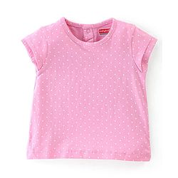 Babyhug 100% Cotton Knit Half Sleeves T-Shirt & Dungaree With Floral Embroidery - Pink & Navy Blue