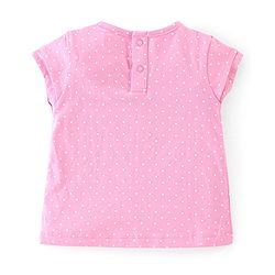 Babyhug 100% Cotton Knit Half Sleeves T-Shirt & Dungaree With Floral Embroidery - Pink & Navy Blue