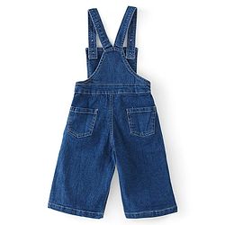 Babyhug 100% Cotton Knit Half Sleeves T-Shirt & Dungaree With Floral Embroidery - Pink & Navy Blue