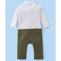 Babyhug Cotton Knit Full Sleeves Striped Party Romper with Bow Tie - Yellow & Green