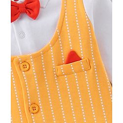 Babyhug Cotton Knit Full Sleeves Striped Party Romper with Bow Tie - Yellow & Green
