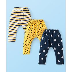 Babyhug Cotton Knit Full Length Star Print Diaper Leggings Pack of 3 - Multicolor