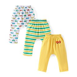 Babyhug Cotton Knit Full Length Diaper Pants Striped Pack Of 3 - Multicolour