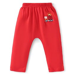 Babyhug Cotton Knit Full Length Diaper Pants Striped & Car Print Pack Of 3 - Red & White