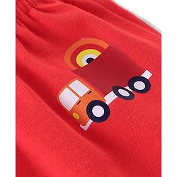Babyhug Cotton Knit Full Length Diaper Pants Striped & Car Print Pack Of 3 - Red & White
