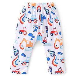 Babyhug Cotton Knit Full Length Diaper Pants Striped & Car Print Pack Of 3 - Red & White