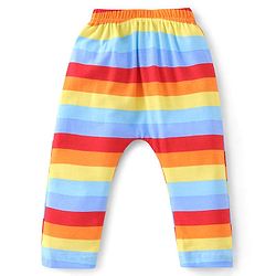 Babyhug Cotton Knit Full Length Diaper Pants Striped & Car Print Pack Of 3 - Red & White