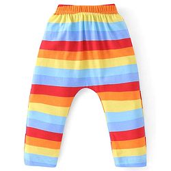 Babyhug Cotton Knit Full Length Diaper Pants Striped & Car Print Pack Of 3 - Red & White