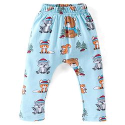 Babyhug Cotton Full Length Diaper Pants Striped & Teddy Print Pack Of 3 - White & Blue