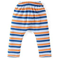 Babyhug Cotton Full Length Diaper Pants Striped & Teddy Print Pack Of 3 - White & Blue