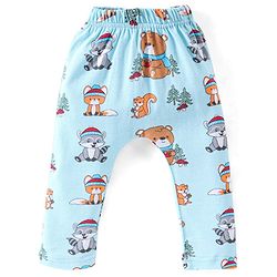 Babyhug Cotton Full Length Diaper Pants Striped & Teddy Print Pack Of 3 - White & Blue