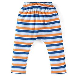 Babyhug Cotton Full Length Diaper Pants Striped & Teddy Print Pack Of 3 - White & Blue
