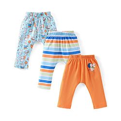 Babyhug Cotton Knit Full Length Diaper Pants Striped & Bunny Print Pack Of 3 - Multicfolour