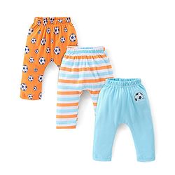 Babyhug Cotton Knit Diaper Pant Stripes & Soccer Ball Print Pack of 3 - Orange & Blue