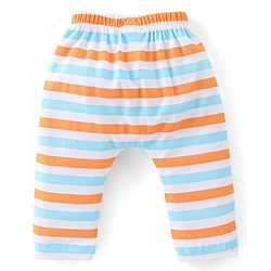 Babyhug Cotton Knit Diaper Pant Stripes & Soccer Ball Print Pack of 3 - Orange & Blue
