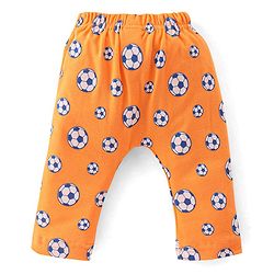 Babyhug Cotton Knit Diaper Pant Stripes & Soccer Ball Print Pack of 3 - Orange & Blue