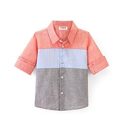 Babyhug Cotton Woven Full Sleeves Shirt Cut & Sew -Pink Blue & Grey
