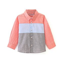 Babyhug Cotton Woven Full Sleeves Shirt Cut & Sew -Pink Blue & Grey