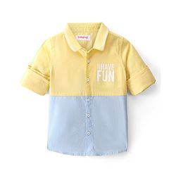 Babyhug Cotton Woven Full Sleeves Regular Rib Collar Text Printed Cut & Sew Shirt - Yellow & Blue