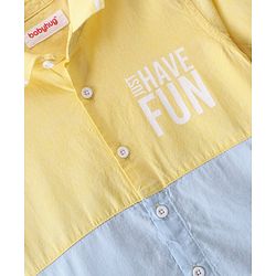 Babyhug Cotton Woven Full Sleeves Regular Rib Collar Text Printed Cut & Sew Shirt - Yellow & Blue