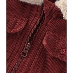 Babyhug 100% Cotton Full Sleeves Fur Collar Solid Corduroy Shirt with Front Zipper - Red