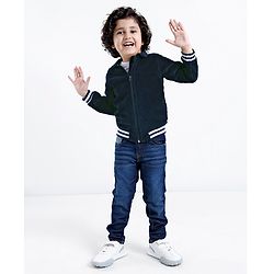 Babyhug 100% Cotton Full Sleeves Solid Corduroy Shirt with Front Zipper - Navy Blue
