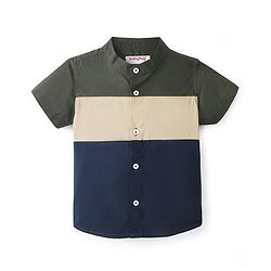 Babyhug 100% Cotton Woven Half Sleeves   Solid Cut & Sew Shirt- Green Blue & Beige