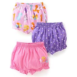 Babyhug Cotton Knit Bloomer Dots & Numbers Print Pack Of 3 - Purple & Pink