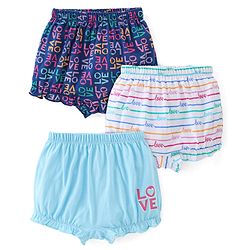 Babyhug 100% Cotton Knit Bloomer Pack of 3 Text Print - Multicolour