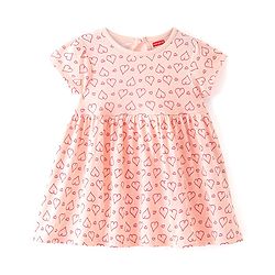 Babyhug 100% Cotton Knit Half Sleeves Frock with Bloomer Heart Print - Peach