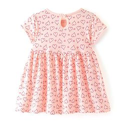 Babyhug 100% Cotton Knit Half Sleeves Frock with Bloomer Heart Print - Peach