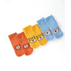 Cute Walk By Babyhug Cotton Knit Anti Bacterial Ankle Length Socks Tiger Design Pack Of 3 - Multicolour