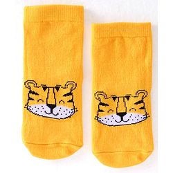 Cute Walk By Babyhug Cotton Knit Anti Bacterial Ankle Length Socks Tiger Design Pack Of 3 - Multicolour