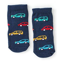 Cute Walk By Babyhug Cotton Knit Anti Bacterial Ankle Length Socks Car Design Pack Of 3 - Multicolour
