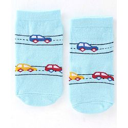 Cute Walk By Babyhug Cotton Knit Anti Bacterial Ankle Length Socks Car Design Pack Of 3 - Multicolour