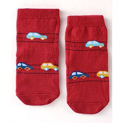 Cute Walk By Babyhug Cotton Knit Anti Bacterial Ankle Length Socks Car Design Pack Of 3 - Multicolour