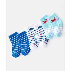Cute Walk By Babyhug Cotton Knit Anti Bacterial Ankle Length Socks Crab Design Pack Of 3 - Multicolour