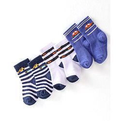 Cute Walk By Babyhug Cotton Knit Anti Bacterial Ankle Length Socks Car Design Pack Of 3 - Multicolour