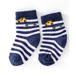 Cute Walk By Babyhug Cotton Knit Anti Bacterial Ankle Length Socks Car Design Pack Of 3 - Multicolour