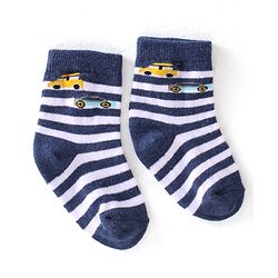Cute Walk By Babyhug Cotton Knit Anti Bacterial Ankle Length Socks Car Design Pack Of 3 - Multicolour