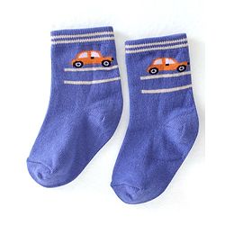 Cute Walk By Babyhug Cotton Knit Anti Bacterial Ankle Length Socks Car Design Pack Of 3 - Multicolour