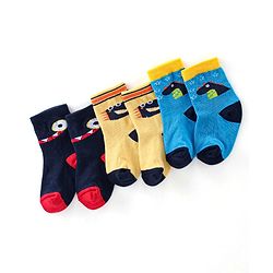 Cute Walk By Babyhug Cotton Knit Anti Bacterial Ankle Length Socks Crocodile Design Pack Of 3 - Multicolour