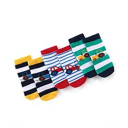 Cute Walk By Babyhug Cotton Knit Anti Bacterial Ankle Length Socks Car Design Pack Of 3 - Multicolour