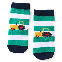 Cute Walk By Babyhug Cotton Knit Anti Bacterial Ankle Length Socks Car Design Pack Of 3 - Multicolour