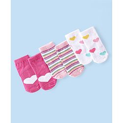 Cute Walk By Babyhug Cotton Knit Anti Bacterial Ankle Length Socks Heart Design Pack Of 3 - Multicolour