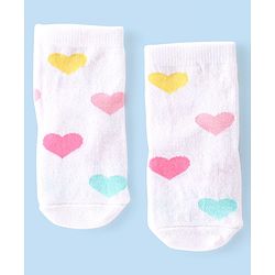 Cute Walk By Babyhug Cotton Knit Anti Bacterial Ankle Length Socks Heart Design Pack Of 3 - Multicolour