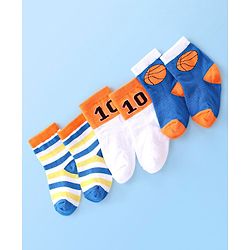 Cute Walk By Babyhug Cotton Knit Anti Bacterial Ankle Length Socks Basket Ball Design Pack Of 3 - Multicolour