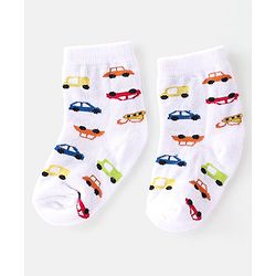 Cute Walk By Babyhug Cotton Knit Anti Bacterial Ankle Length Socks Car Design Pack Of 3 - Multicolour