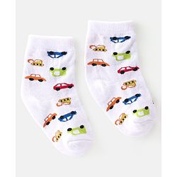 Cute Walk By Babyhug Cotton Knit Anti Bacterial Ankle Length Socks Car Design Pack Of 3 - Multicolour