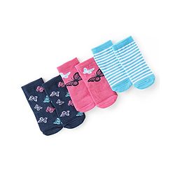 Cute Walk By Babyhug Cotton Knit Anti Bacterial Ankle Length Socks Butterfly Design Pack Of 3 - Multicolour